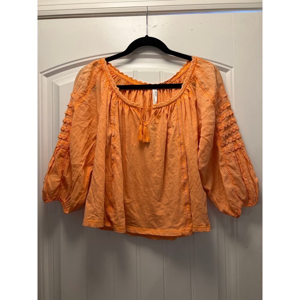 NWT Anthropologie Women’s Ruffle Off Shoulder Peasant Top Size XS Petite Orange‎